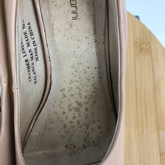 Roberto Vianni Nude Beige Glossy Leather Peep Toe high Heels size 8.5 - Picture 4 of 13